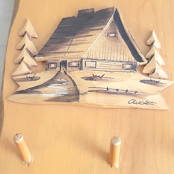 Vintage Audet Carved Wood Cabin Wall Hanging - Picture 2 of 6